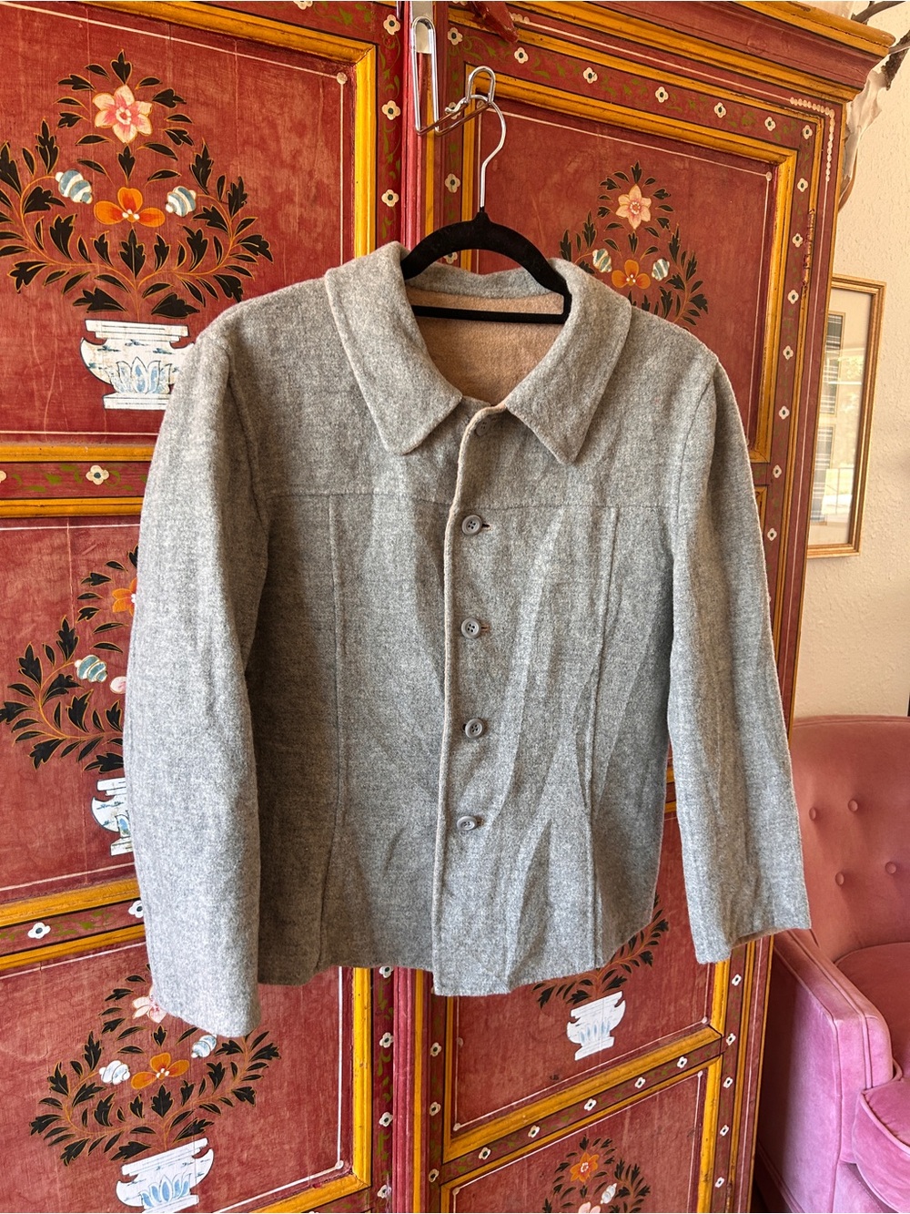 Reversible Pendleton Tan and Gray Wool Pea Coat